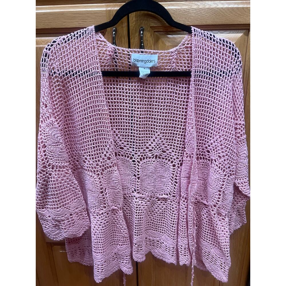 Bloomingdale's Pink Crochet Cardigan